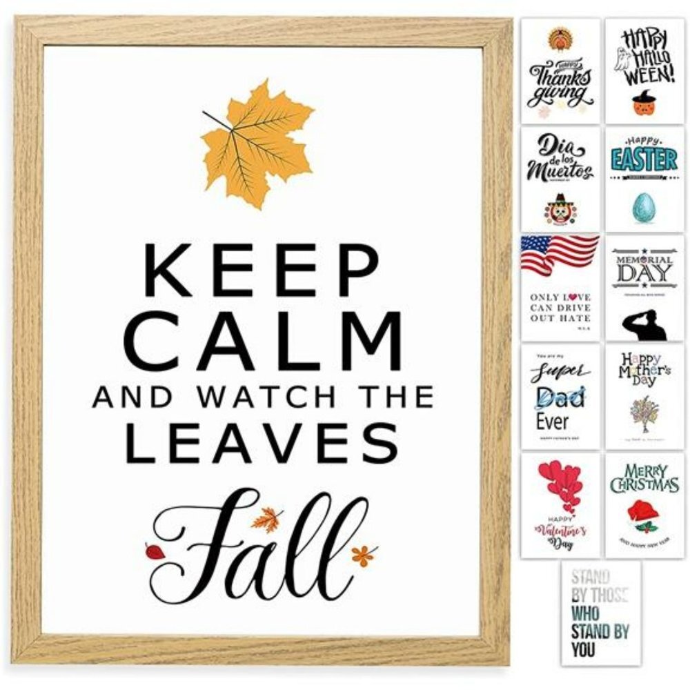 Farmhouse Wall Decor Sign with 12 Interchangeable Pictures for Fall Decor